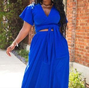 1X REBDOLLS Short Sleeve Wrap Top Royal Blue